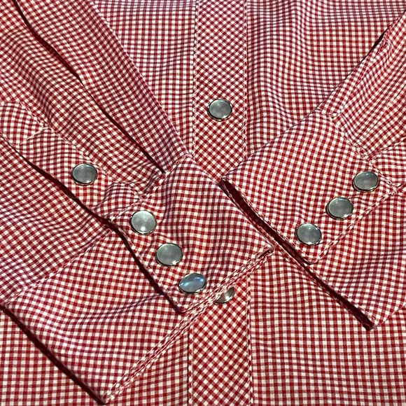 Vintage 70s Levi Strauss & Co Red/White Checkered Cowboy Style Button Down - Picture 4 of 6